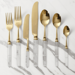 Lucite poignée couverts couverts ensemble miroir acier clair acrylique avec or métal portabilité mariage couverts couverts ensemble - Product Image 1