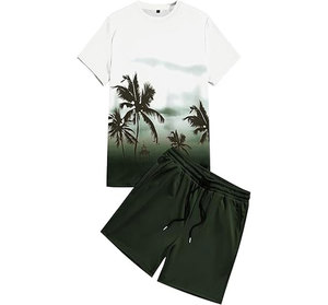 Ensemble T-shirt et short imprimés pour homme, col rond, tenue décontractée d'été, impression par transfert par sublimation, respirant, tricoté, 100% coton satiné - Product Image 4