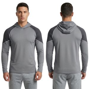 Chaqueta Deportiva con Capucha para Hombre, de Poliéster, con Paneles Laterales en Contraste Gris, Cierre Completo, Manga Larga, para Entrenamiento y Fitness - Product Image 3