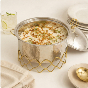 Olla de Acero Inoxidable Aislada con Tapa Dorada para Fiestas y Buffets, Plato para Servir Comida Caliente - Product Image 6