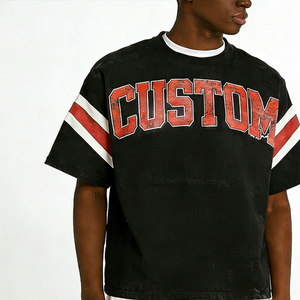 Wholesale Shirt Drop Shoulder Ribbed Crew Neck Custom <b>Tshirt</b> Acid Wash Cotton T-Shirt - Product Image 1