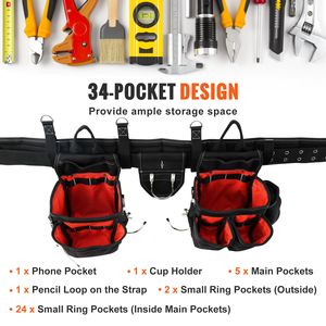 Cintura Porta Attrezzi da Uomo in Nylon 1250D con 34 Tasche e Bretelle, Taglia Regolabile 29-54 Pollici - Product Image 5