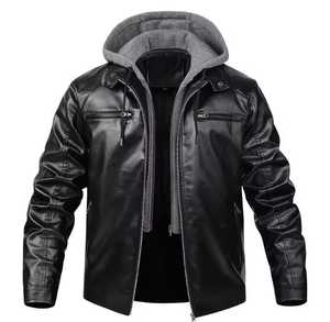 <b>Men's</b> Genuine <b>Leather</b> Waterproof <b>Jacket</b> Zipper Closure High Street Moto Biker Style Solid Color Autumn Regular Length - Product Image 1