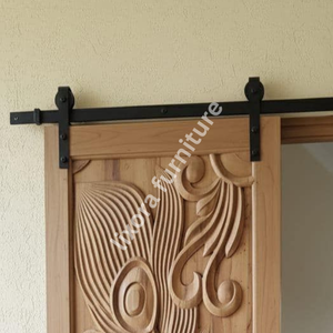 Porte coulissante de grange en bois massif sculpté à la main avec plumes de paon, pour entrée artistique et luxueuse - Product Image 4