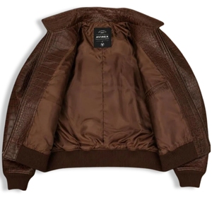 Chaqueta Bomber Corta de Cuero Genuino con Estampado de Cocodrilo Avirex, Diseño Nuevo y Grueso para Invierno, Venta al Por Mayor Personalizada |   Retro para Mujer - Product Image 5