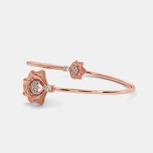 Gold Floral Diamond Open Cuff <b>Bangle</b> <b>Bracelet</b> - Product Image 4