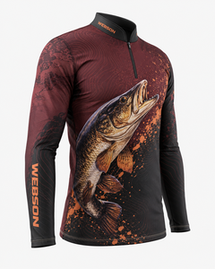 Chemise de pêche pour homme Webson à manches longues, impression par sublimation, séchage rapide, UPF 50, fermeture éclair, motif poisson rouge et noir, vente en gros - Product Image 5
