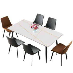 Tavolo da Pranzo in Pietra Sinterizzata e Marmo Porcellanato Bianco Dorato da 63 Pollici per Cucina e Soggiorno, Esclusivo per Uso Domestico - Product Image 2