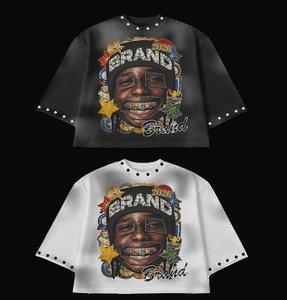 เสื้อยืดโอเวอร์ไซส์ทรงบ็อกซี่ พิมพ์ลายกราฟิกด้วยเทคนิค DTG แบบย้อมสีเอซิด ผ้าคอตตอน 100% ตกแต่งด้วยคริสตัล สไตล์สตรีทแวร์ - Product Image 3