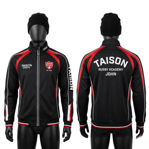 Veste d'entraînement de rugby en polaire polyester premium 280 GSM, design à panneaux contrastés rouge et noir, broderie personnalisée, logo par transfert thermique - Product Image 3