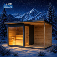 Überdachte Veranda Panorama-Sauna Thermo-Holz CE Smart WiFi 400V Schneelast DDP Deutschland Alpenkabine Hotel