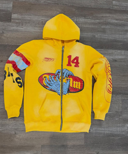 Sudadera con Capucha Amarilla para Hombre LEMBRO INDUSTRY con Número 14, Estilo Urbano Punk, Cierre Frontal con Cremallera, 100% Algodón Orgánico - Product Image 5