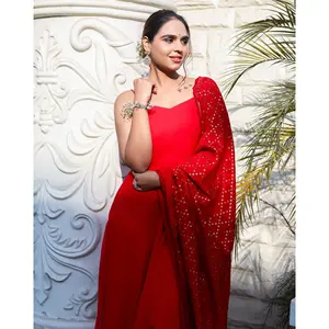 ชุดสูทผ้าไหมชีนอนสีแดงกุหลาบใหม่ปี 2026 สำหรับผู้หญิง เหมาะสำหรับเทศกาลอีดและดิวาลี - Product Image 4