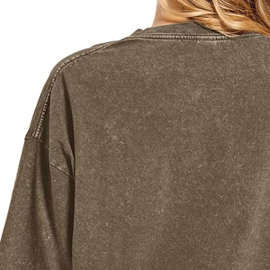 Wholesale <b>Drop</b> Shoulder Loose Autumn Women Casual <b>Acid</b> Wash Canvas T-Shirt 100% Cotton Breathable OEM Customizable High Quality - Product Image 4