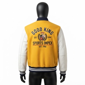 High Street <b>Leather</b> Sleeves Letterman Varsity Breathable Winter <b>Long</b> Sleeves Baseball <b>Jacket</b> for Men - Product Image 4