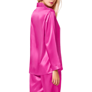 Women's <b>Pink</b> Satin Long Sleeve <b>Pajama</b> Set Full Length Button Front Sleepwear Elegant Smooth 100% <b>Silk</b> Material - Product Image 4