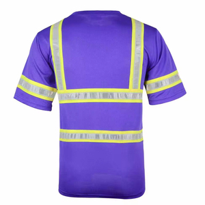 Chemise de travail de sécurité unisexe en polyester à séchage rapide, haute visibilité, réfléchissante, de couleur violette, avec bordure jaune et bandes réfléchissantes - Product Image 1