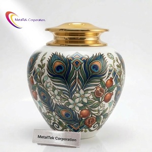 Unique Cremation <b>Urn</b> for Human Ashes Adult Handcrafted Metal Funeral Memorial Metal Jar New Floral Print Ashes Holder Vessel <b>Urn</b> - Product Image 1