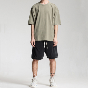 Shorts Bermuda en coton uni pour homme avec cordon de serrage à la taille et poches, style décontracté, coupe mi-haute - Product Image 4