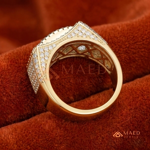 Men's Baguette Moissanite <b>Ring</b> Gold Tone <b>Iced</b> Out Hip Hop Round Cut Statement <b>Ring</b> Luxury Jewelry for Men - Product Image 2