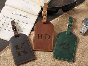 Personalized Genuine Leather Luggage <b>Tags</b> Travel Bag Labels Privacy Cover <b>Suitcase</b> Name <b>Tags</b> Bulk Event LMP-0248 - Product Image 3