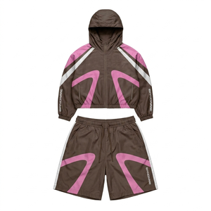 Men Microfiber Windbreaker Short Set Black <b>Silver</b> Panel Tracksuit Lightweight Breathable Custom Sublimation Logo Print plus size - Product Image 5