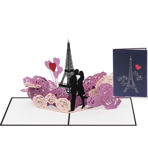 Tarjeta Pop-Up 3D al por Mayor con Temática de Amor, Diseño Floral de Pareja en la Torre Eiffel, Tarjeta de Felicitación Hecha a Mano para el Día de San Valentín, Arte de Recorte de Papel - Product Image 4