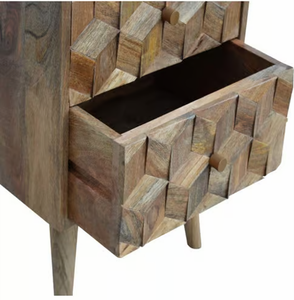 Table de chevet vintage en bois massif sculpté en forme de cube, avec deux tiroirs, meuble d'appoint rustique pour chambre à coucher - Product Image 5