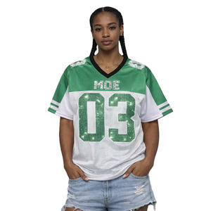 Camiseta de fútbol americano verde brillante personalizada para mujer, estilo diamantes de imitación, de malla, holgada, transpirable, estilo boxy, corta, para equipo - Product Image 4