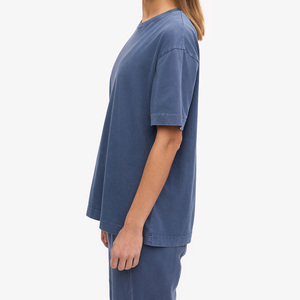เสื้อยืดคอกลมแขนสั้นทรงปกติสำหรับผู้หญิง สีน้ำเงินล้วน ผ้าฝ้ายออร์แกนิค 100% เสื้อผ้าลำลองใส่สบายในฤดูร้อน ระบายอากาศได้ดี เป็นมิตรกับสิ่งแวดล้อม - Product Image 3