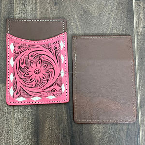 New Trendy Pink Floral Design Genuine Hand Tooled Cow Leather <b>Card</b> <b>Holder</b> Minimalist <b>Wallet</b> Front Pocket RFID Block <b>Card</b> <b>Holder</b> - Product Image 6