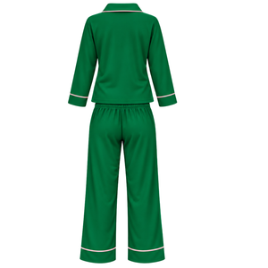   Conjunto de Ropa de Dormir para Mujer en Verde con Bordado de Letras Griegas en Rosa, Ribete en Contraste, Camiseta Cómoda con Botones y Cintura Elástica - Product Image 2