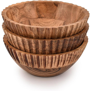 Wholesale Handmade Acacia Wood Serving Bowl Set Modern Design Customizable Eco-Friendly <b>Dinnerware</b> for Kitchen Hotel Use - Product Image 2