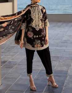 Robe de mariée traditionnelle en soie Salwar Kameez pour femmes, longueur cheville, gris bleu, brodée, réversible, style Inde Pakistan - Product Image 3