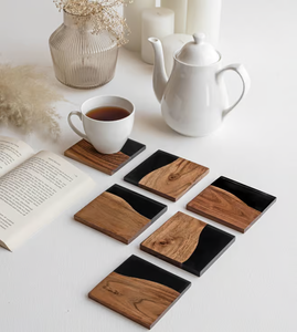 Posavasos y Alfombrillas de Madera y Resina, 6 Piezas, Personalizables, Ecológicos, Reutilizables, Estilo Rústico para el Hogar y Restaurantes - Product Image 1