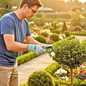 Gants de jardin en cuir de vachette à motif de lierre, tissu en toile, doigts texturés antidérapants, poignet élastique, résistants à l'abrasion - Product Image 2