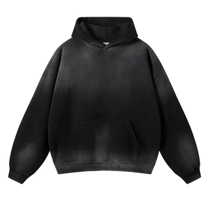 Sweat à capuche personnalisé noir uni délavé 100 % coton écologique pour homme, coupe oversize à épaules tombantes, style vintage décontracté streetwear - Product Image 1