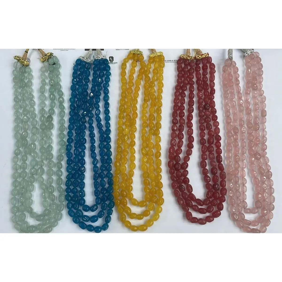 3-laags Ketting Multi-Colors Echte Halfedelsteen Jade Steen Ovale Gladde Kralen Multi-Streng Ketting Natuursteen M.Y. Edelstenen