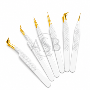 Pince à épiler professionnelle japonaise en acier inoxydable pour extensions de cils, marque privée, pointe en or blanc - Product Image 1