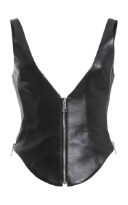 Haut court personnalisé pour femme en cuir véritable, sexy, à manches courtes, style vintage, décontracté, avec boutons et patchs, chaud pour l'hiver - Product Image 5