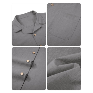 Chemises décontractées pour hommes de haute qualité, 100% coton, à motif uni, manches courtes, col rond, respirantes, séchage rapide, écologiques, coupe ample - Product Image 5