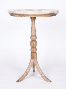 Table basse ronde en bois durable avec plateau en faux marbre et incrustation papillon pour salon - Product Image 3