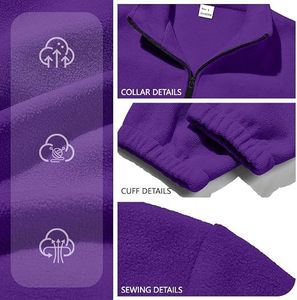 Men's Purple Full Zip <b>Fleece</b> Jacket Stand Collar Casual Windproof Outerwear Regular Fit Autumn Wear - Product Image 6