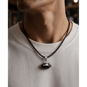 Natural Crystal Pendant Necklace with 19-Inch Leather <b>Rope</b> <b>Chain</b> for Men and Boys - Product Image 1