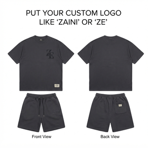 ZAINI Premium 280 GSM 100% <b>Polyester</b> Fleece Breathable Summer Casual <b>T</b>-<b>Shirt</b> Shorts Set Light Blue Crew Neck Custom Embossed - Product Image 1