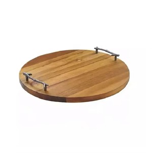 Modern Style Rectangular Wooden Serving Tray With Metal Handles Minimalist Design Durable Solid Wood Multipurpose Server Set - Product Image 3