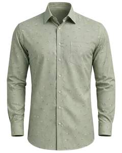 Camisa de Vestir Personalizada para Hombre, Color Verde Salvia, Estampada, Corte Entallado, Botones, Manga Larga, Informal, para Oficina, Mezcla de Algodón, OEM Personalizado - Product Image 1
