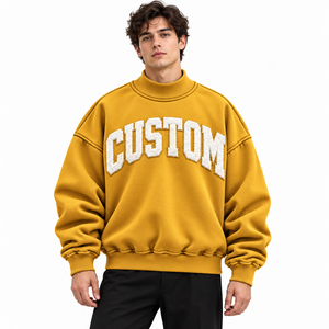Sweat-shirt unisexe jaune moutarde personnalisé en gros, col montant, broderie lettre appliquée, coupe décontractée, pull streetwear - Product Image 3