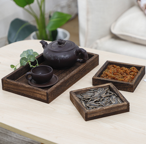 Plateau de service rustique en bois avec poignée, plateau de table basse rectangulaire en bois style ferme, plateau décoratif pour cuisine, nourriture et petit-déjeuner - Product Image 5