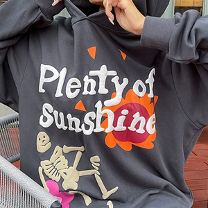 Sweat à capuche standard pour femme, épais, coupe oversize, décontracté, avec imprimé squelette soleil en relief, à épaules tombantes, pour l'été - Product Image 3